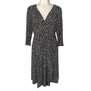 White House Black Market Size 6 Dress V- Neck Black White Polka Dot Pockets